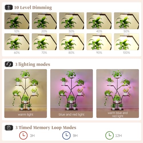 Plant Stand Indoor with Grow Lights 50" Plant Shelf Corner Lighted Plant Stands for Indoor Growing Multiple Metal 7 Tiered Large S (Black-50")