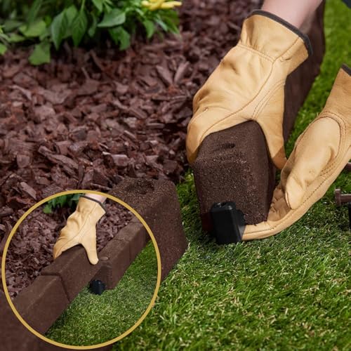 4' Rubber Cobblestone Flexible No Dig Landscape Mulch Border Edging with Anchoring Spikes for Lawns (4 Edgers)
