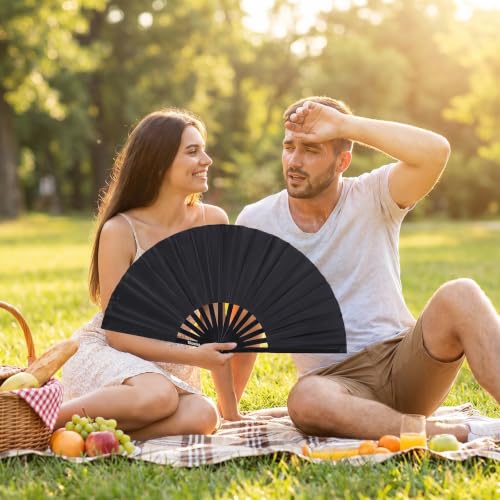 2 Pack Large Folding Hand Fan (2 Black)