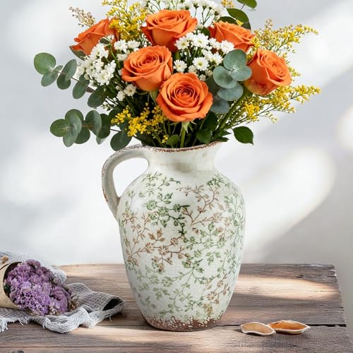 Vintage Ceramic Vase (02-green and Beige-9.7inch)