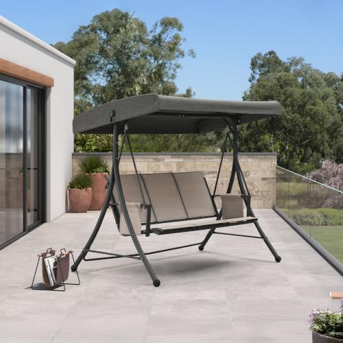 3 Seat Outdoor Porch Swing with Adjustable Canopy (Light Gray(textilene) / Porch Swing)
