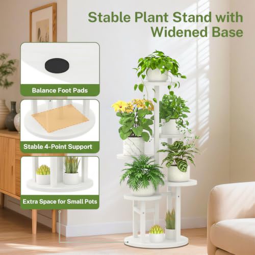 5 Tier Wood Plant Stand Indoor Outdoor Corner Tall Shelf (Pine White / 5 Tiers)