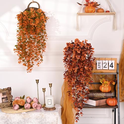 4Pcs Fake Hanging Plants (Red-brown Eucalyptus Vines / 4Pcs Plants)