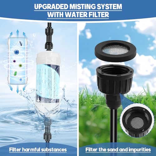 100FT Misting Cooling System with Timer and 30 Brass Mist Nozzles (100FT with Water Timer)