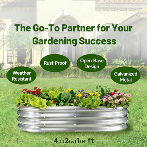 2PC Galvanized Planter Raised Garden Bed (Silver / 4×2×1ft(2pcs）)