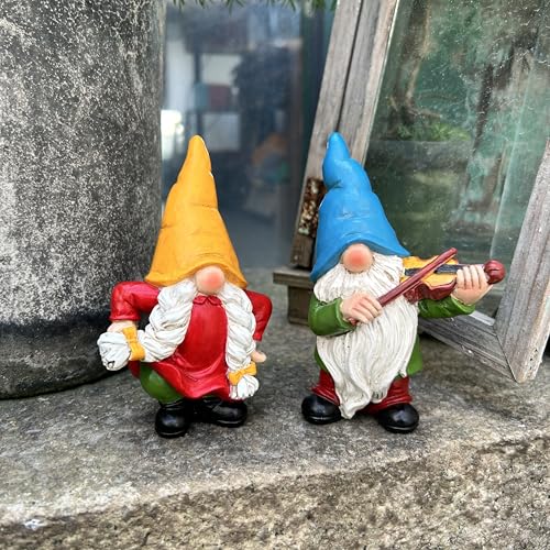 Garden Gnome Duo Decorative Figurines 5.5“ Ornament for Indoor Outdoor Home Garden Decor (2 Count)