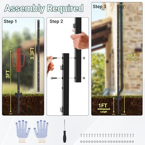 Metal Fence Posts Splicing 6 FT (Black / 6FT-16Pack)