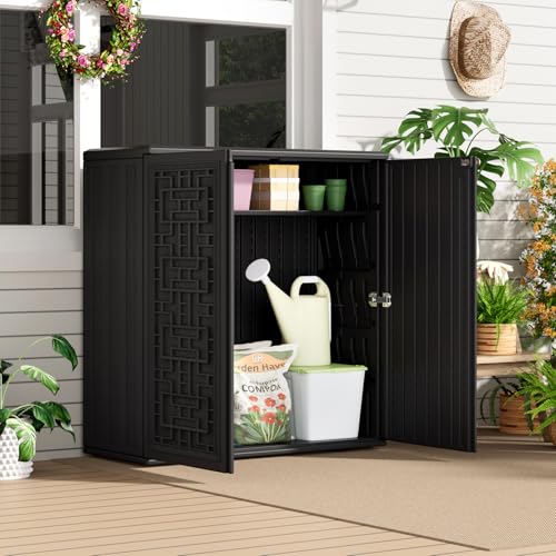 Indoor Outdoor Storage Cabinet with Doors and Shelf (Black)