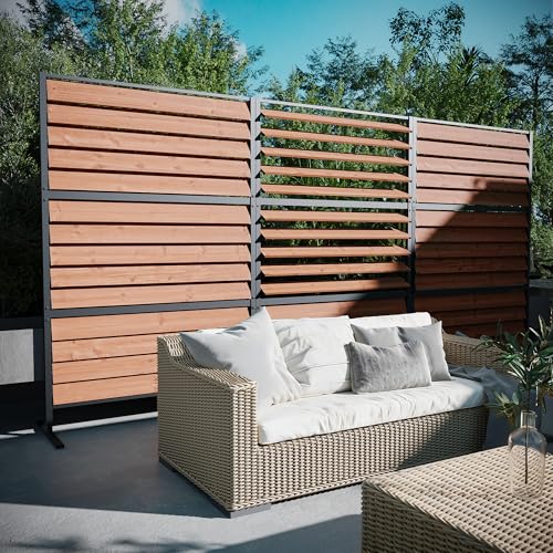Modern Shade 6x4 ft Louvered Wood Privacy Fence Panel with Louverd Slats (6' x 4' / 3 Panel)