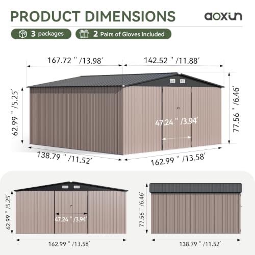 14x12 FT Outdoor Storage Shed with Lockable Double Doors (Brown / 14'x12')