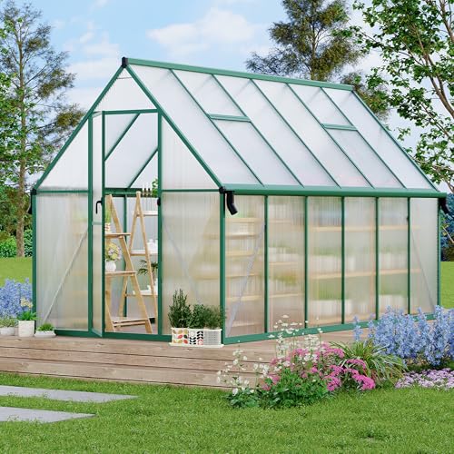 8X12FT Polycarbonate Greenhouse with Aluminum Frame (Green / 8X12FT)