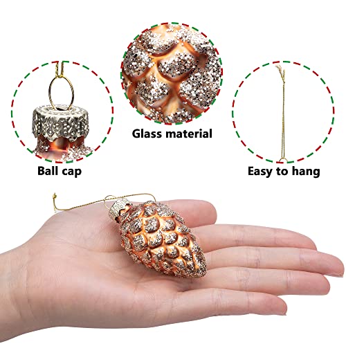 12 Pcs Christmas Pinecone Glass Hanging Ornaments (A Style / 12 Pcs)