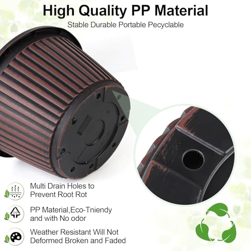 Planter-Pots-for-Plants-Indoor-Outdoor, 4 Pack 10 Inch Plastic Flower Pots with Saucer & Drainage Holes, Modern Garden Planters for Planting Medium Large Plants，Decorative Resin Garden Pots (4 Count)