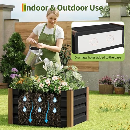 24"x16"x18" Gary Aluminum Raised Garden Planter Box (24x16x18 Inch 2pcs / Gray W/ Bottom)