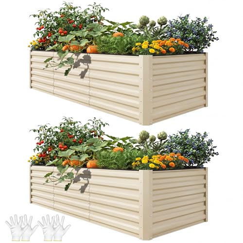 2pcs 8x4x2ft Large Raised Garden Bed Kit (Cream Yellow / 8x4x2ft 2pcs)