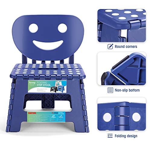 Folding Step Stool with Back Support for Kids (Royal Blue - Smiley Backrest / 9 Inch( Pack of 1))
