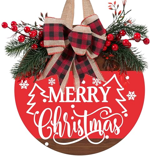 Merry Christmas Wreath Sign for Front Door (Christmas Door Sign-c)