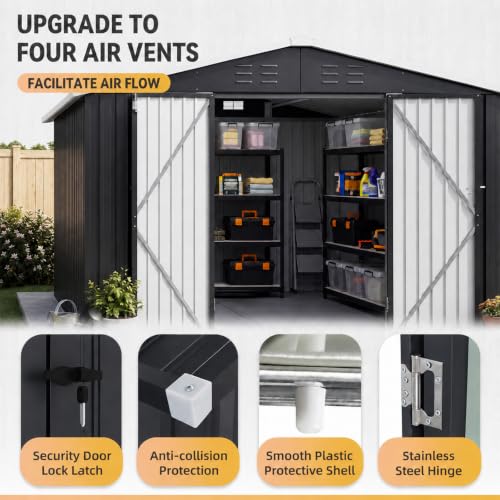 7'x6' Shed with Floor Galvanized Steel Outdoor Storage Shed Black (Black / 8'x6'w)