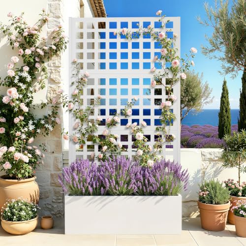 Metal Raised Garden Bed with Trellis (White-square / 71"x35")