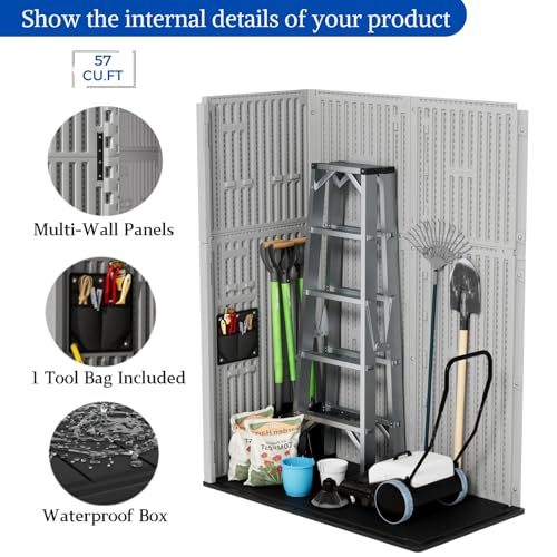 57 Cu.ft Outdoor Storage Cabinet with One Tool Kit (Gray-57 cu ft)