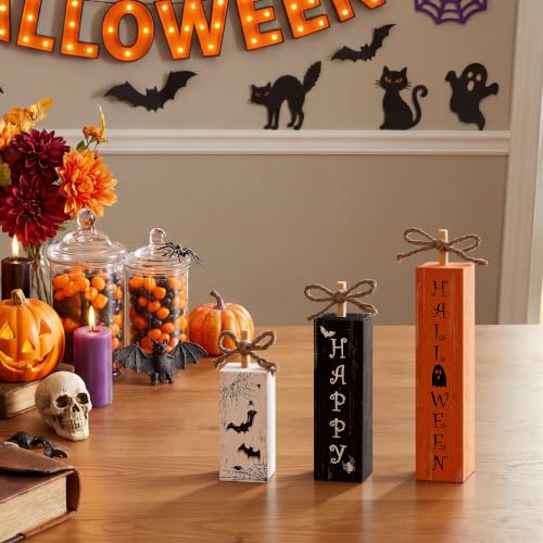 Smile Halloween Wooden Standing Block Decor Happy Halloween Spider Web Bats (Letter Halloween)