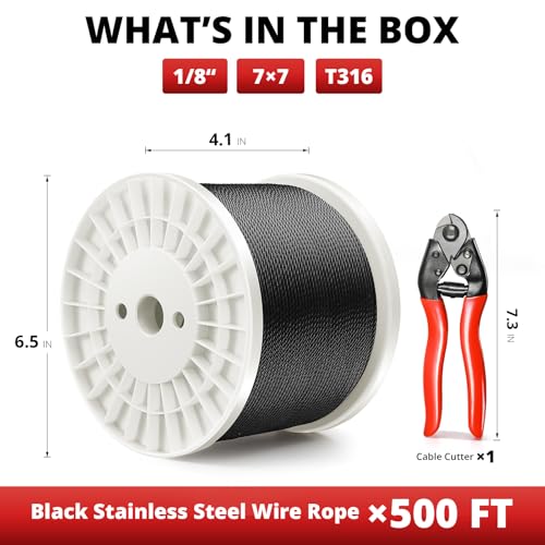 1 8" Black Stainless Steel Cable for Railing 500FT (500FT / 1/8" Black Stainless Steel Cable for Railing)