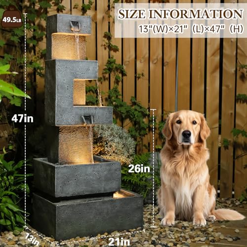 48H Cascading Outdoor Water Fountain with Realistic Rock Texture (48.4H / Gray-3051)