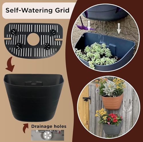 12 Inch Self Watering Wall Planter for Indoor & Outdoor Use (Black / 12 inches - WITH PLUG)