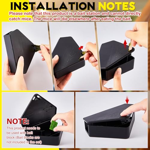 60 Pcs Triangle Mice Rat Bait Stations (Black / 5x3 in)
