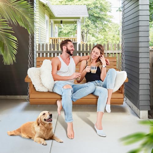 2026 Upgraded 4 FT Wooden Porch Swing (Brown / 4 FT)