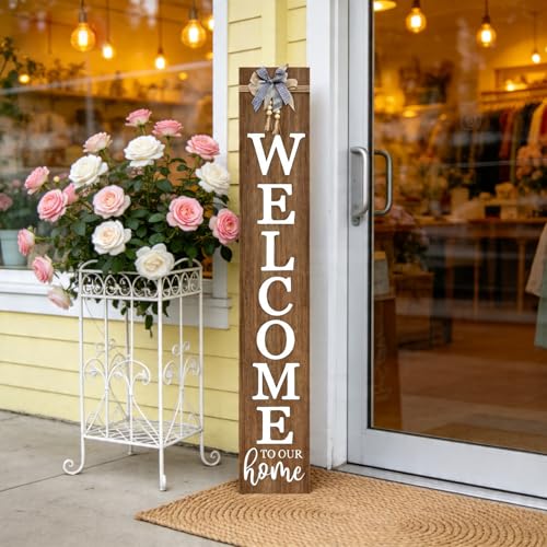 Vertical Wood Welcome Sign 47.2x7.8 Inch Farmhouse Rustic Decor for Front Porch (Natural / 7.8" x 47.2" / Welcome To Our Home)