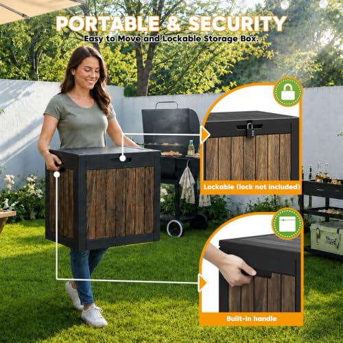 35 Gallon Outdoor Storage Box Waterproof Deck Box for Patio (Walnut / 35 Gallon)