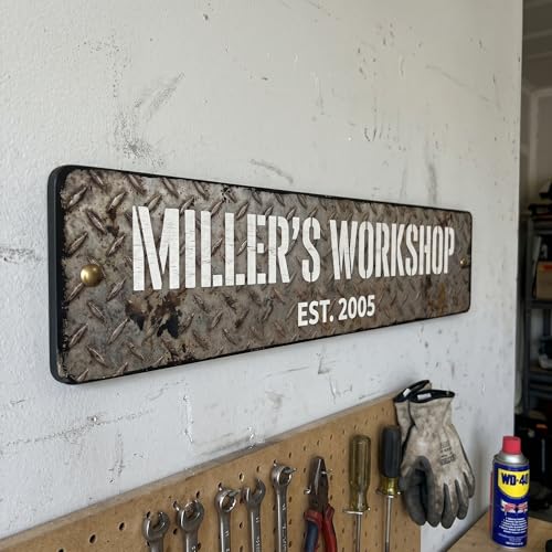 Personalized Garage Sign (Diamond Plate Metal)