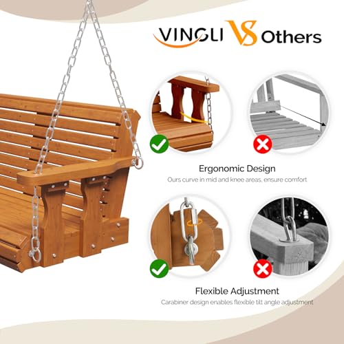 2026 Upgraded 4 FT Wooden Porch Swing (Brown / 4 FT)