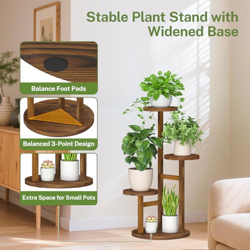 3 Tier Wood Plant Stand Indoor Corner with Grow Light (Pine Brown with Light / 3 Tiers)
