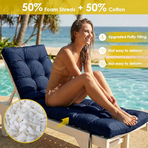 Outdoor Chaise Lounge Chair Cushion (Navy Blue / 72x22.4x4.7)