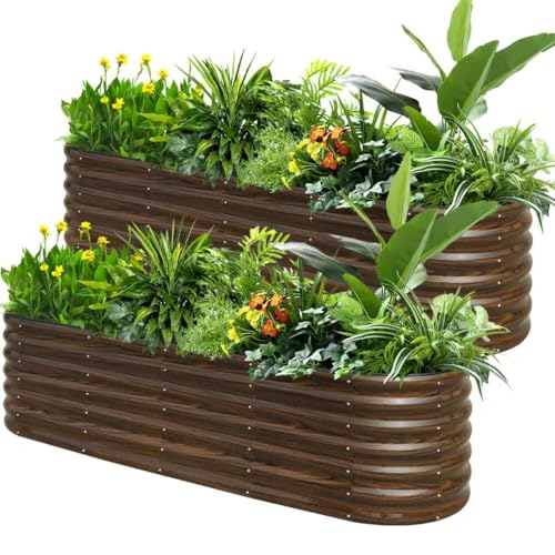 2 Pack Galvanized Steel Raised Garden Bed Kit (Brown / 8x2x2ft(2 Pack))