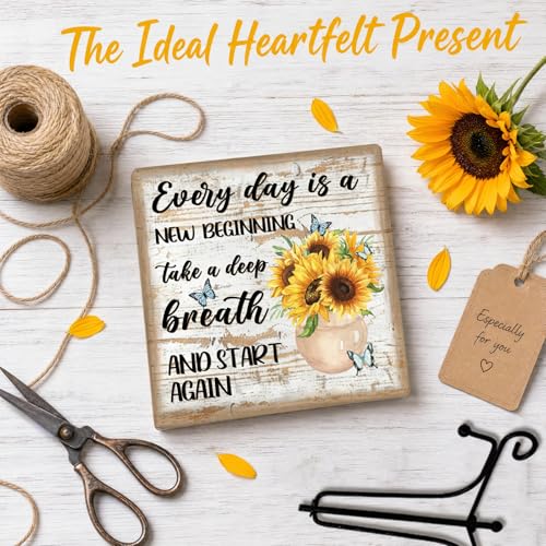 Sunflower Wooden Rustic Farmhouse Decor for Home Desk Shelf Tabletop (Retro Sunflower 7)