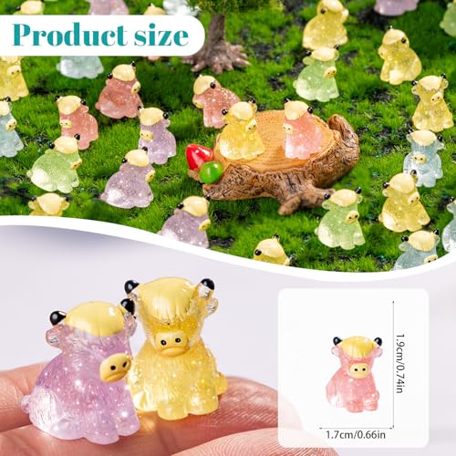 80 Pcs Mini Yak Figurines Bulk Mini Cow Figurines Cake Decorations Miniature Resin Sculpture Ornament Micro Landscape Office Garden Desk Party Tabletop Decor (Glitter Yak-80p)