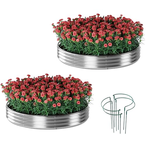 Galvanized Metal Planter Round Raised Garden Bed Kit for Gardening Outdoor (Silver / 3x3x1FT（2pcs）)