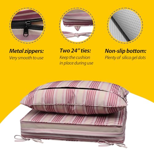 Outdoor Chair Cushions (Dusty Rose Garden Stripe / 25.5"x25.5"x5" / 25.5"x19")