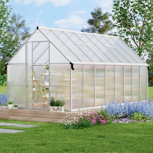 8X16FT Polycarbonate Greenhouse with Aluminum Frame (Silver / 8X16FT)