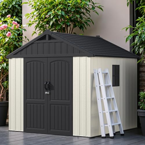 8x8FT Plastic Outdoor Storage Shed with Floor (Beige / 8x8)
