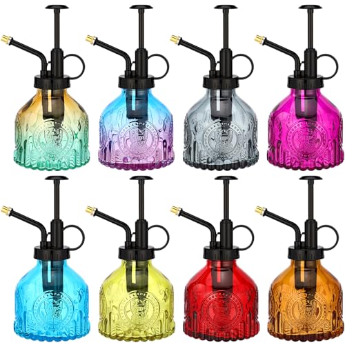 8 Pcs Glass Plant Mister Spray Bottle 200ml Vintage Plant Spritzer Multicolor Succulent Watering Bottle Watering Can 6.4'' with Plastic Top Pumps for Indoor Outdoor Garden Plants (Black)