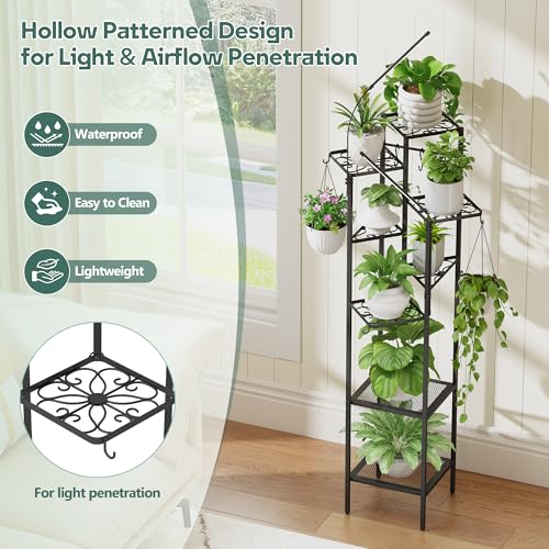 8 Tier Black Plant Stand with Grow Lights (Black / 8-Tier with grow light)
