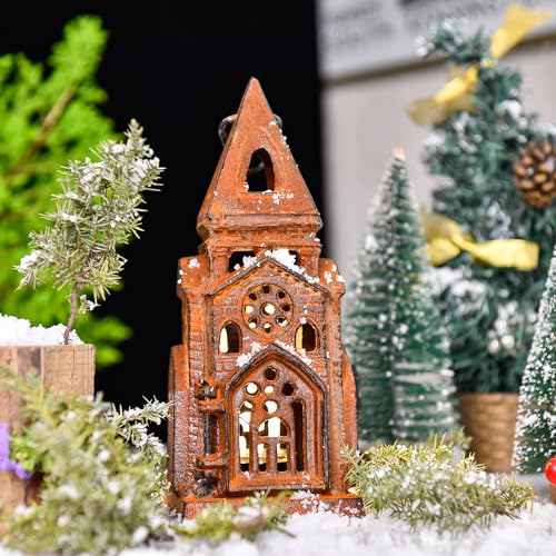 Cast Iron Church Lantern Candle Holder (Natural Rust - Church)