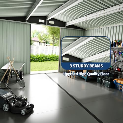 10X14 FT Metal Storage Sheds Outdoor (Gray / 10x14FT)