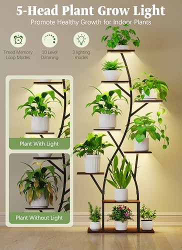 Plant Stand Indoor with Grow Lights 65" Tall Plant Shelf Corner Lighted Plant Stands for Indoor Growing Multiple Metal 8 Tiered Large S (Black-65")