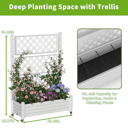 Mobile Raised Garden Bed with Trellis & Locking Wheels (Ashen / 43.43*18.27*64.29)
