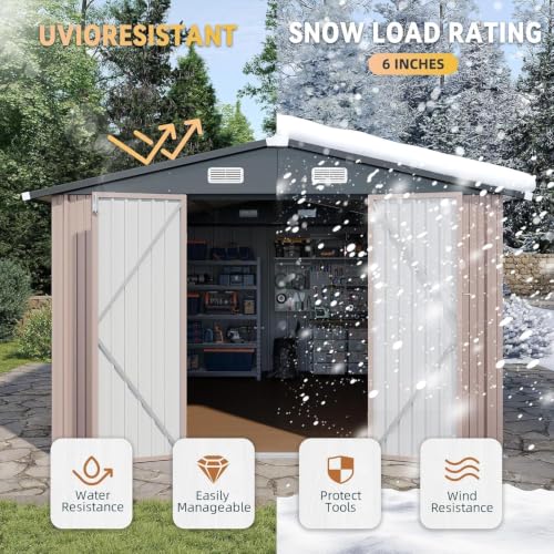 10x12FT Shed with Floor Galvanized Steel Outdoor Storage Shed (Brown / 10'x12'w)